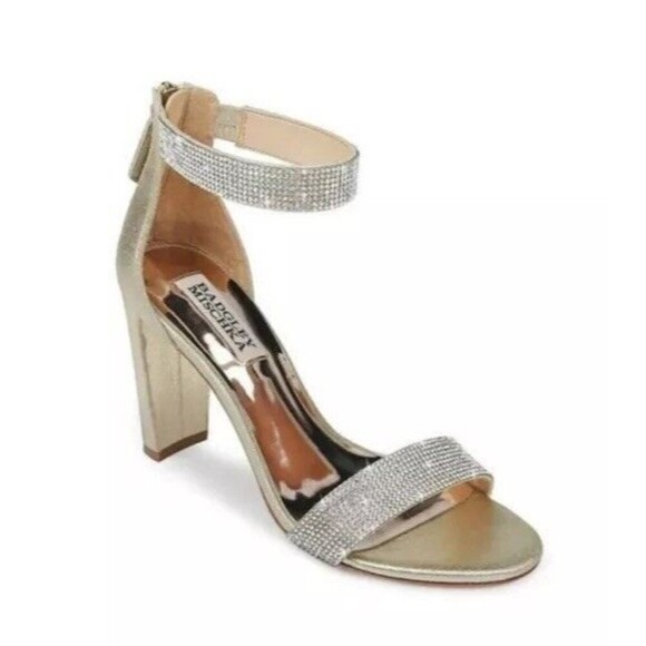 Badgley Mischka Champagne Gold Elizabeth Embellished Wedding Block High Heel 11 - Picture 1 of 16